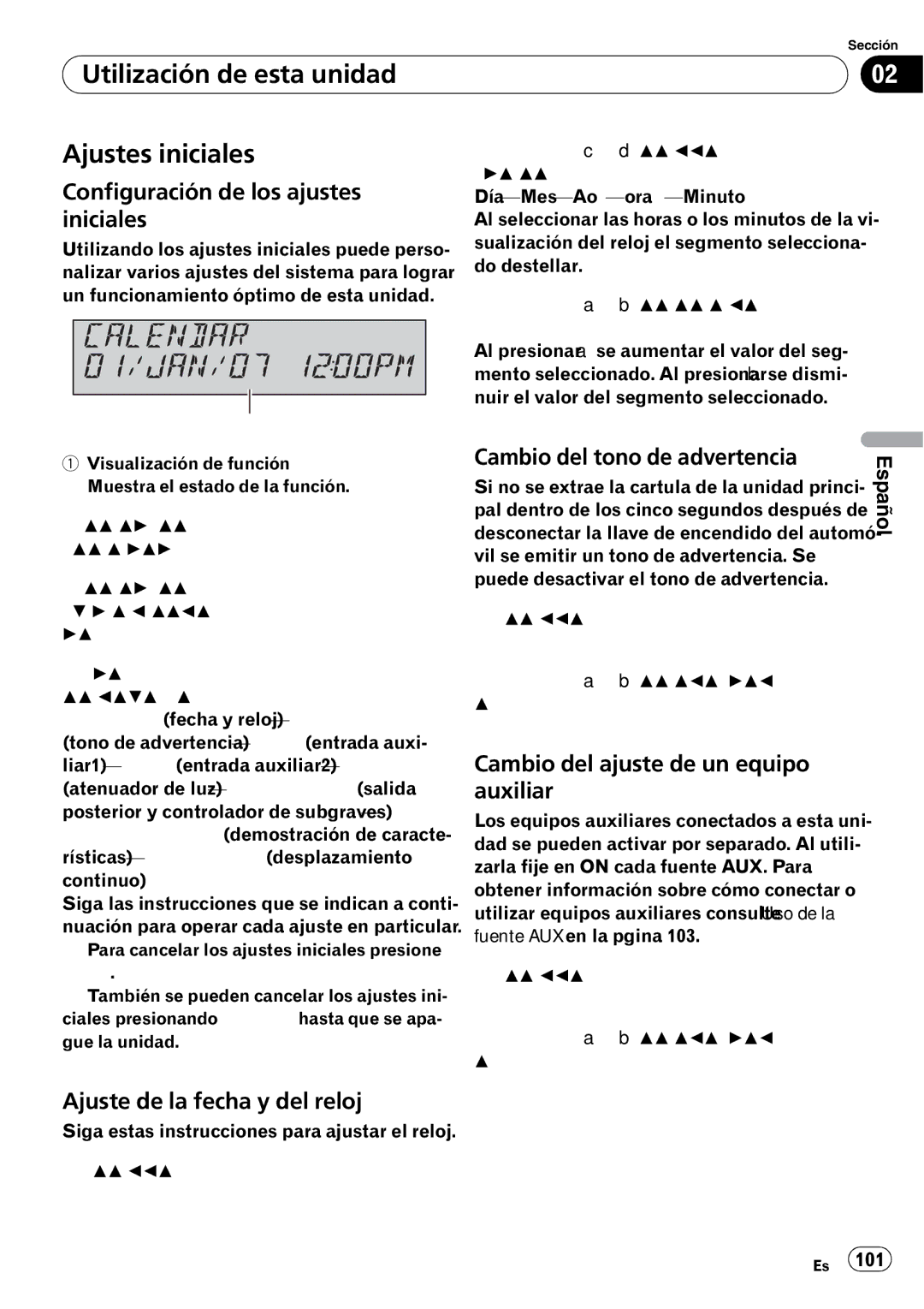 Pioneer SRC7127-B/N operation manual Utilización de esta unidad Ajustes iniciales, Configuración de los ajustes iniciales 