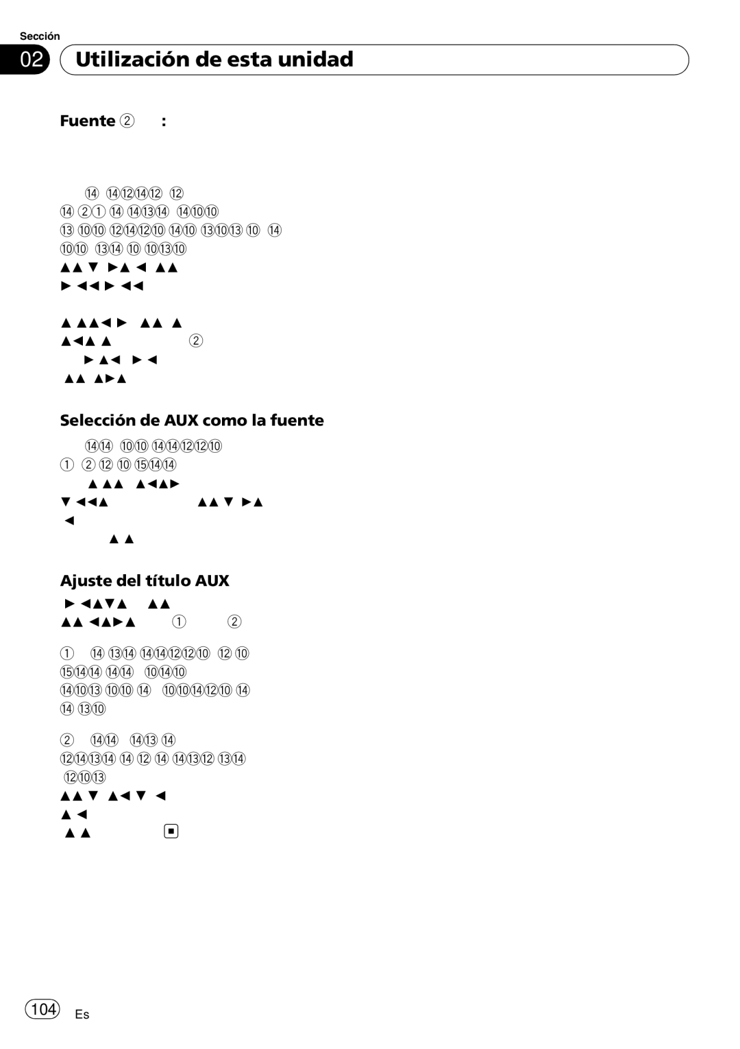 Pioneer SRC7127-B/N operation manual Fuente AUX2, Selección de AUX como la fuente, Ajuste del título AUX, 104 Es 