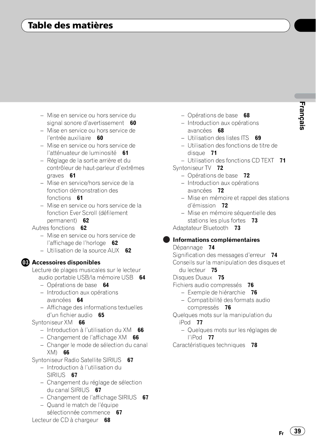 Pioneer SRC7127-B/N operation manual Français 