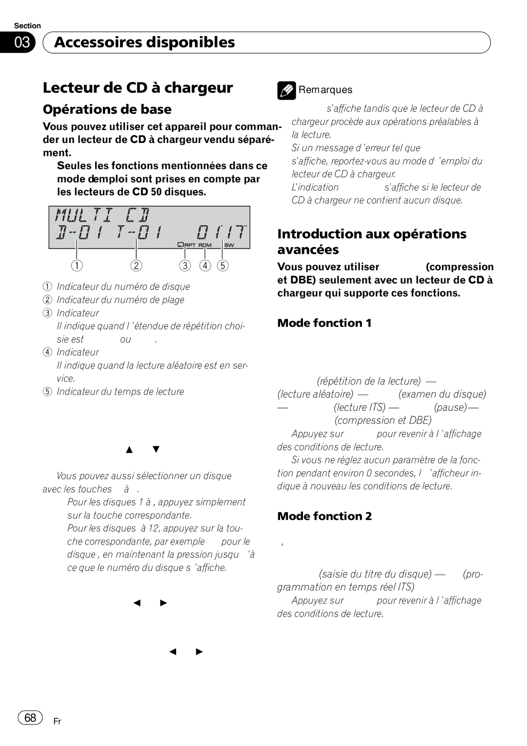 Pioneer SRC7127-B/N operation manual Accessoires disponibles Lecteur de CD à chargeur, Mode fonction 