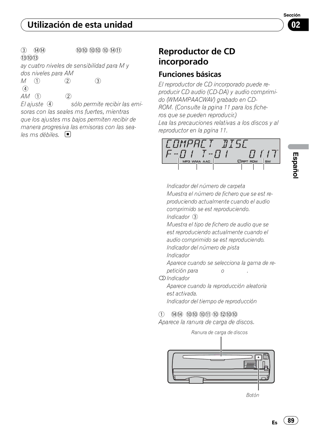 Pioneer SRC7127-B/N operation manual Reproductor de CD, Incorporado 