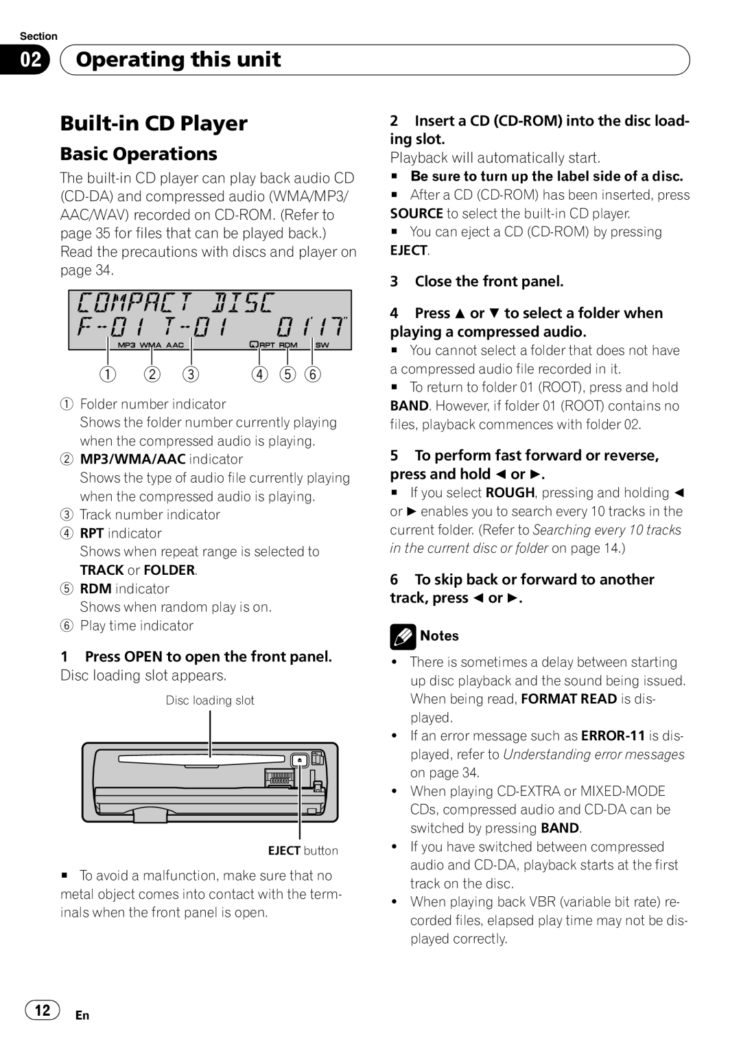 Pioneer SRC7127-B/N operation manual Built-inCD Player,   , Operating this unit, Basic Operations 