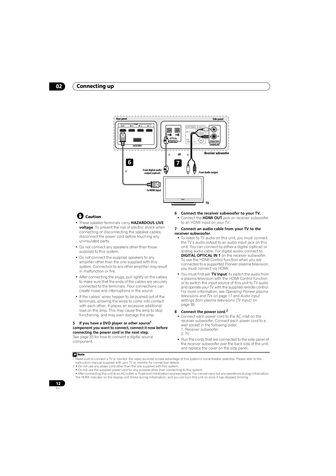 Pioneer SSP-LX70ST, SX-LX70W, AS-LX70, HTP-LX70 manual Receiver subwoofer, To Hdmi input 