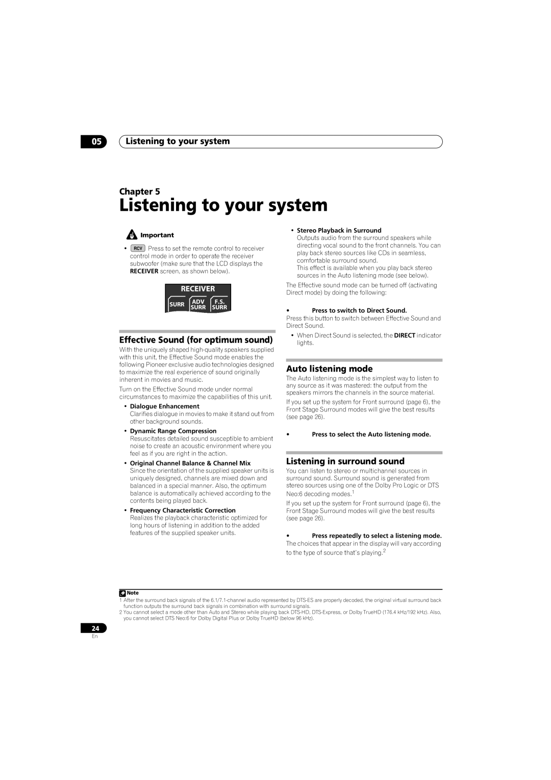 Pioneer SSP-LX70ST, SX-LX70W Listening to your system Chapter, Effective Sound for optimum sound, Auto listening mode 