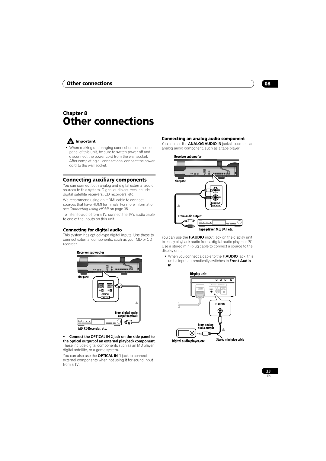 Pioneer SX-LX70W, SSP-LX70ST Other connections Chapter, Connecting auxiliary components, Connecting for digital audio 