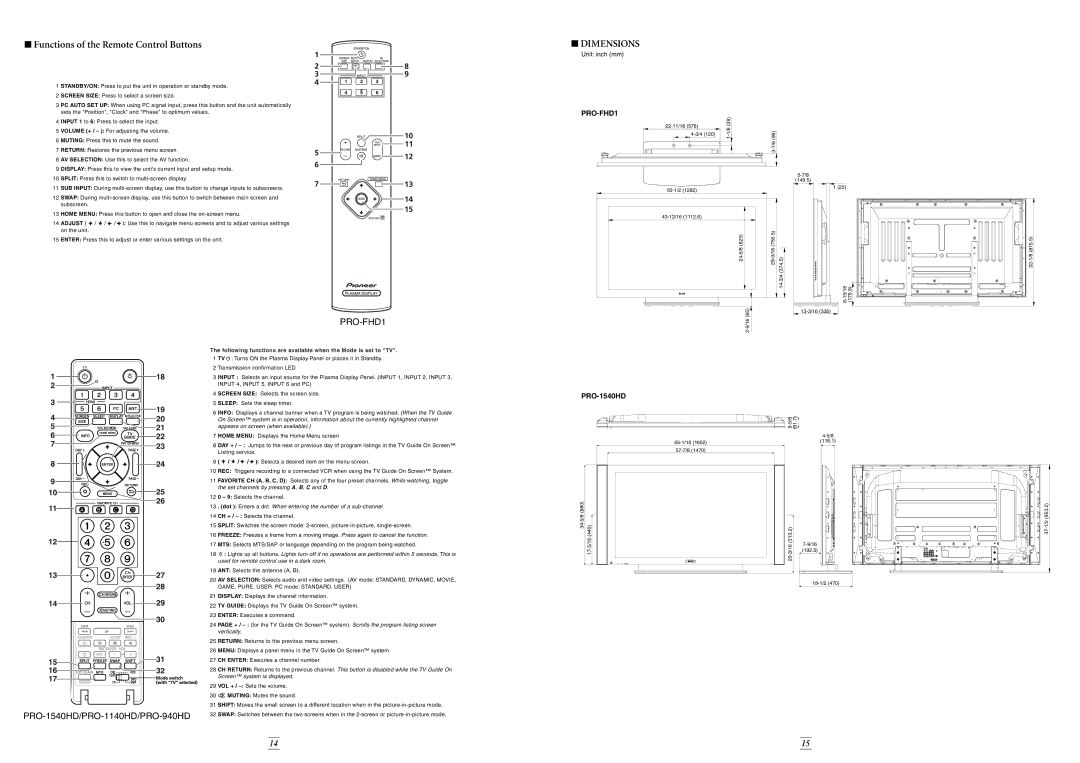 Pioneer Stereo System manual Dimensions 