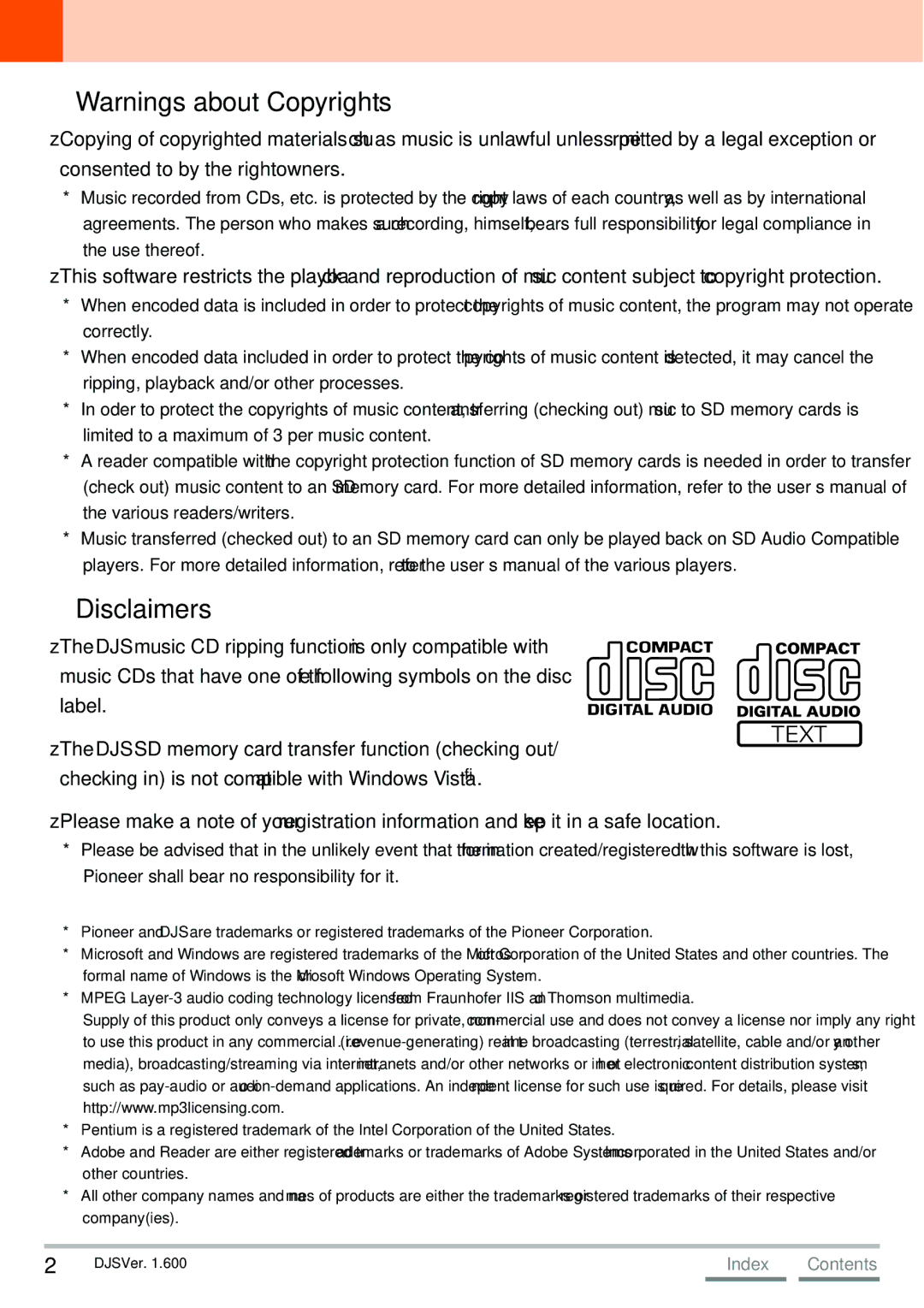 Pioneer SVJ-DL01D, SVJ-DS01D manual „ Warnings about Copyrights, „ Disclaimers 