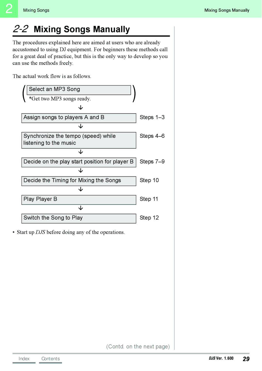 Pioneer SVJ-DL01D, SVJ-DS01D manual 2Mixing Songs Manually, Select an MP3 Song 