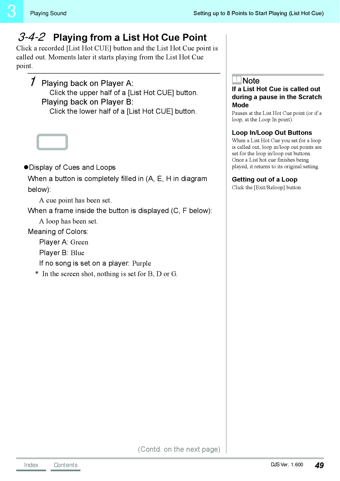 Pioneer SVJ-DL01D, SVJ-DS01 manual 2Playing from a List Hot Cue Point, Playing back on Player a, Playing back on Player B 