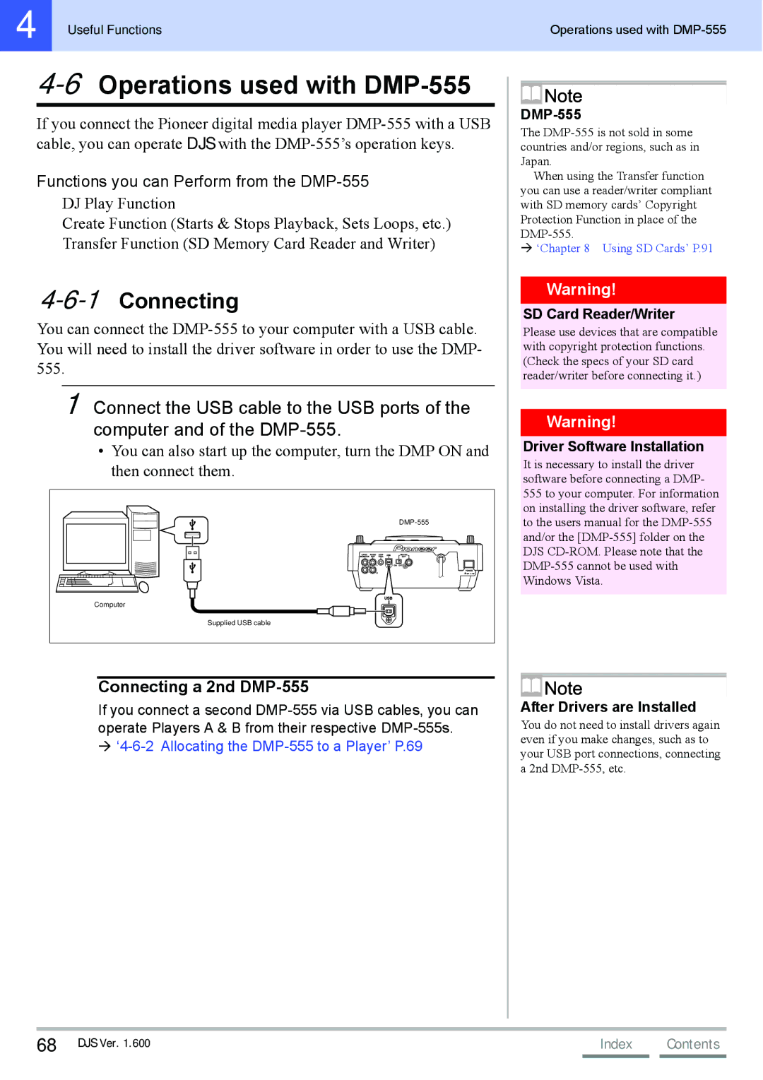 Pioneer SVJ-DL01D, SVJ-DS01 manual 6Operations used with DMP-555, 1Connecting, Functions you can Perform from the DMP-555 