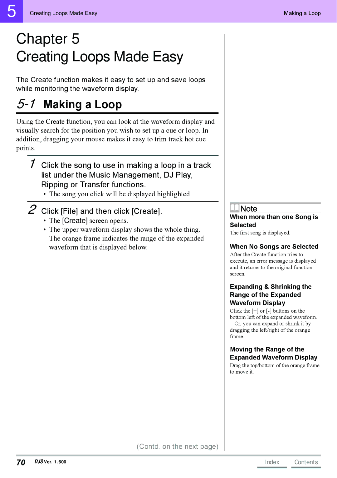 Pioneer SVJ-DS01, SVJ-DL01D manual Chapter Creating Loops Made Easy, 1Making a Loop, Click File and then click Create 