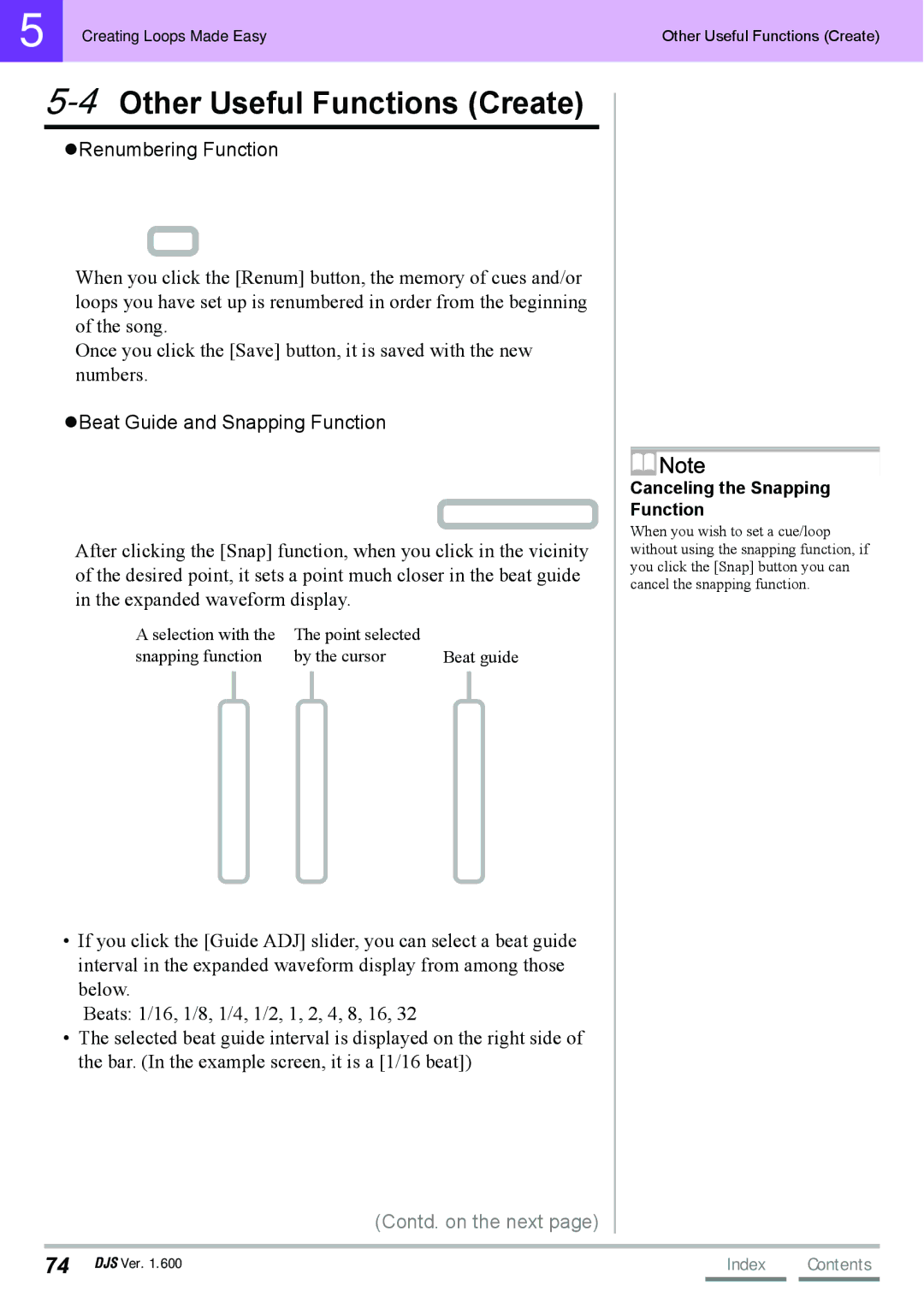 Pioneer SVJ-DS01, SVJ-DL01 manual 4Other Useful Functions Create, Renumbering Function, Beat Guide and Snapping Function 