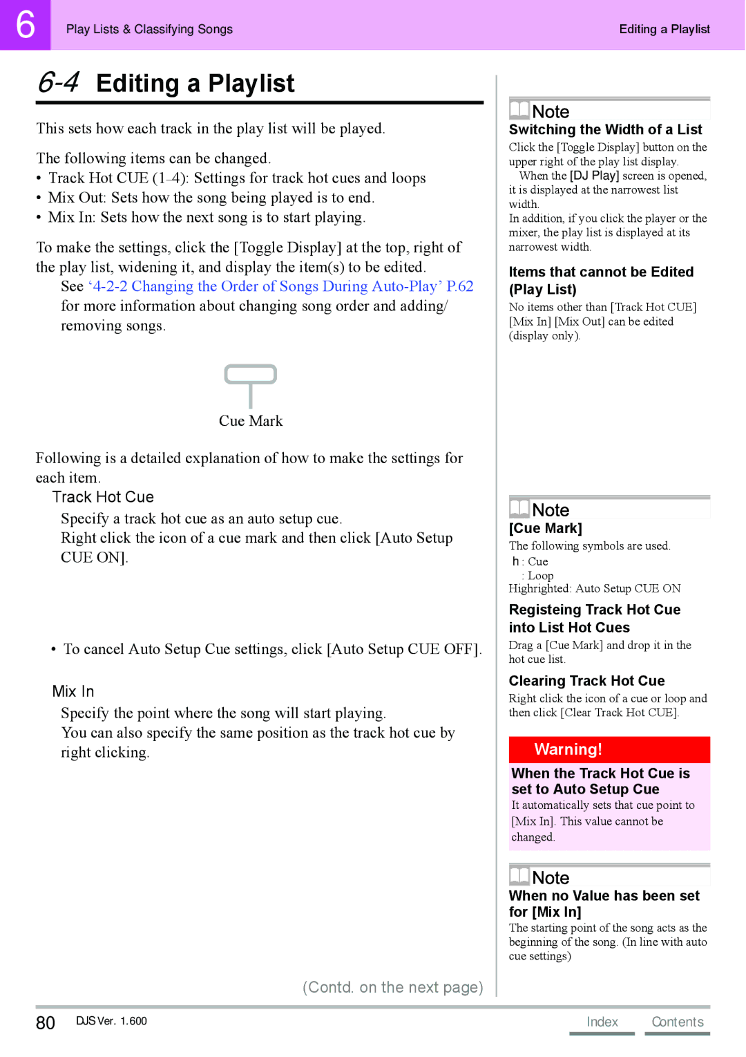 Pioneer SVJ-DL01D, SVJ-DS01D manual 4Editing a Playlist, Track Hot Cue, Mix 