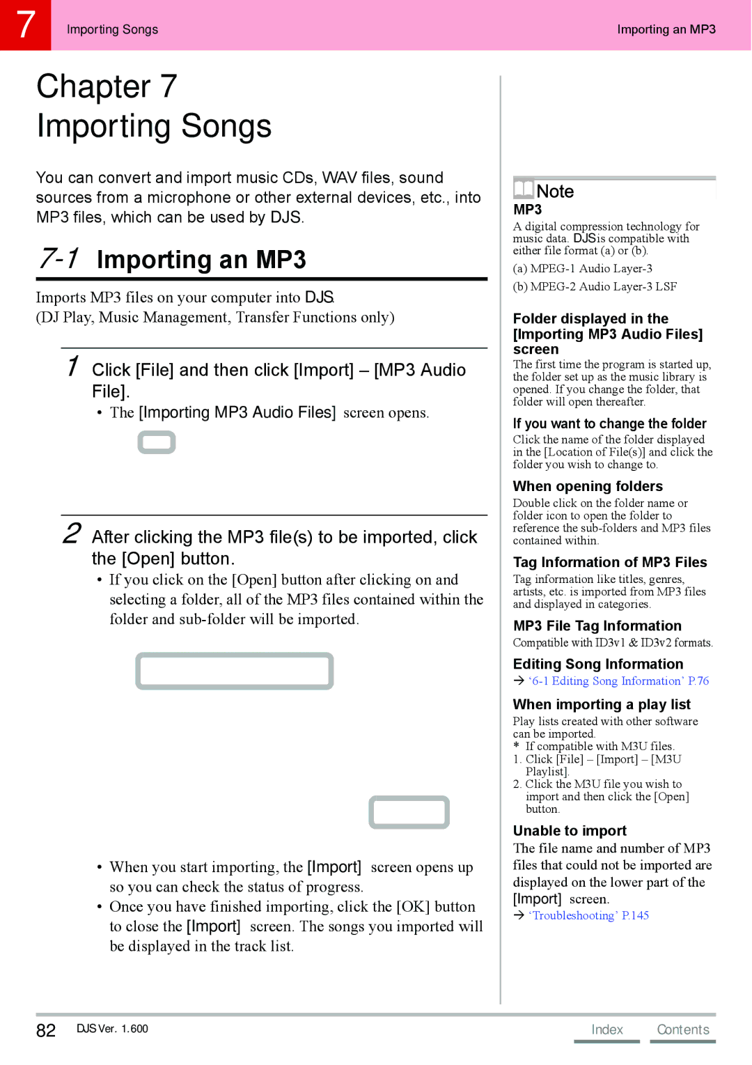 Pioneer SVJ-DS01, SVJ-DL01 Chapter Importing Songs, 1Importing an MP3, Click File and then click Import MP3 Audio File 