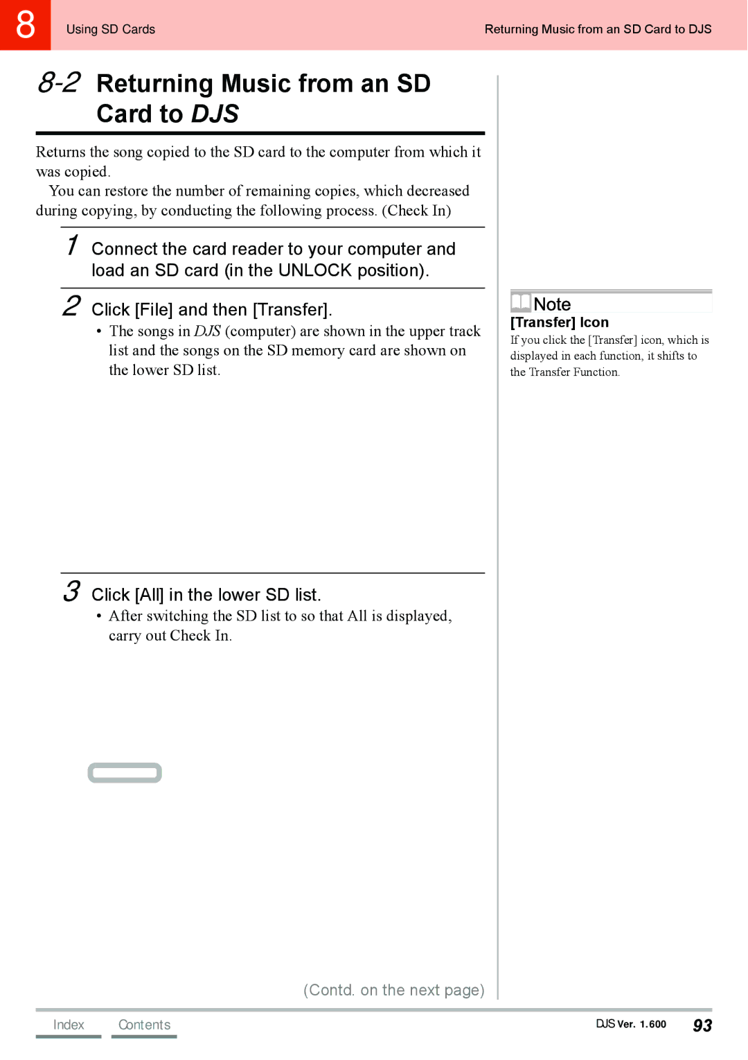 Pioneer SVJ-DL01D, SVJ-DS01D manual 2Returning Music from an SD Card to DJS, Click All in the lower SD list 