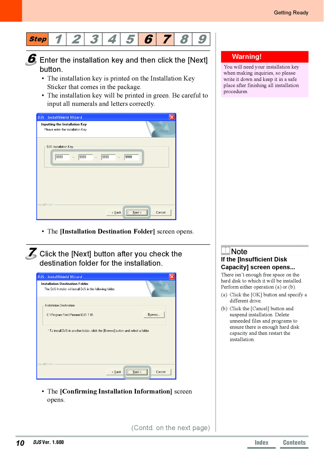 Pioneer SVJ-DL01D, SVJ-DS01D manual •The Installation Destination Folder screen opens, 2 3 4 5 6 7 8 