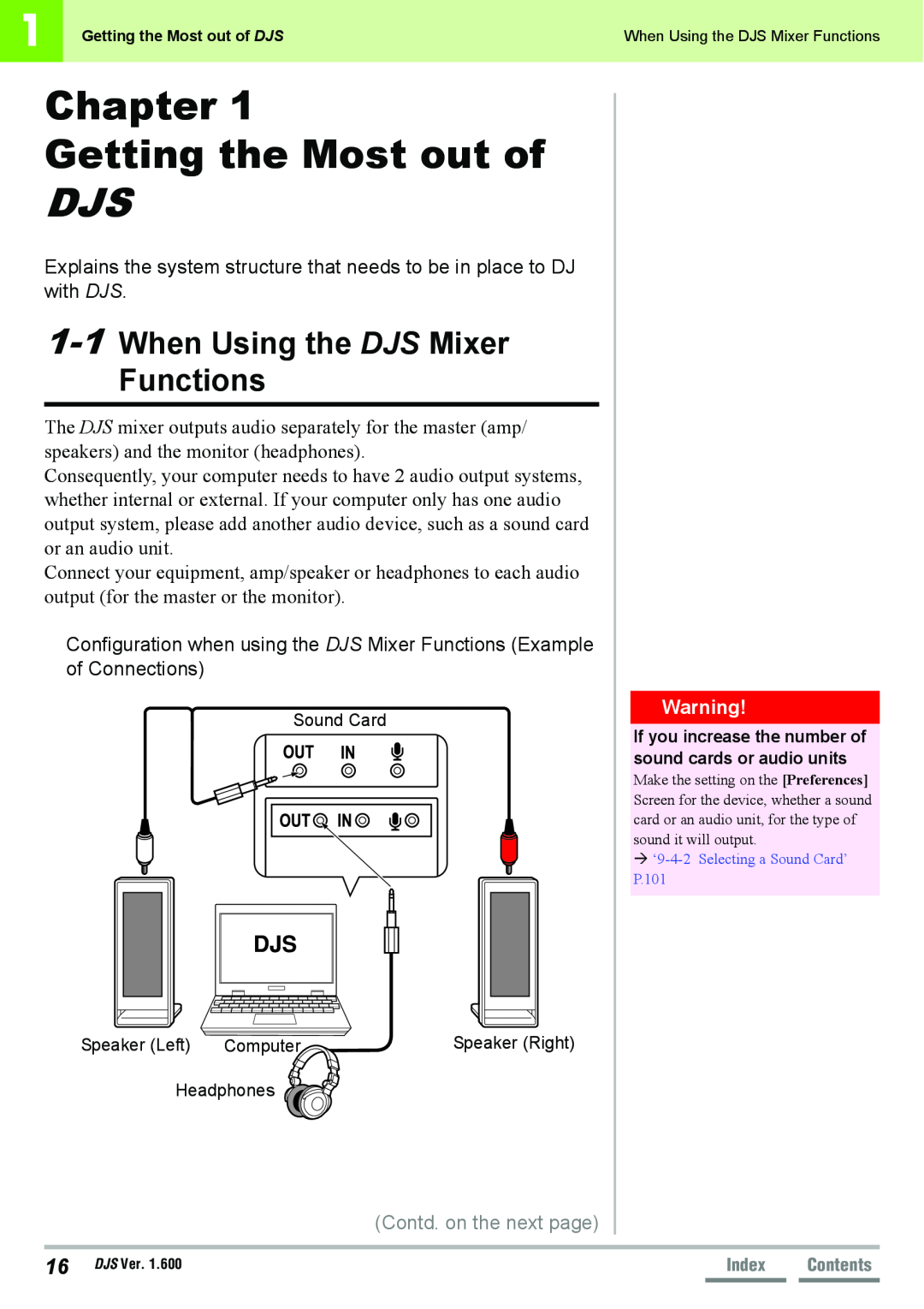 Pioneer SVJ-DL01D manual Chapter Getting the Most out of, When Using the DJS Mixer Functions, Contd. on the next page 