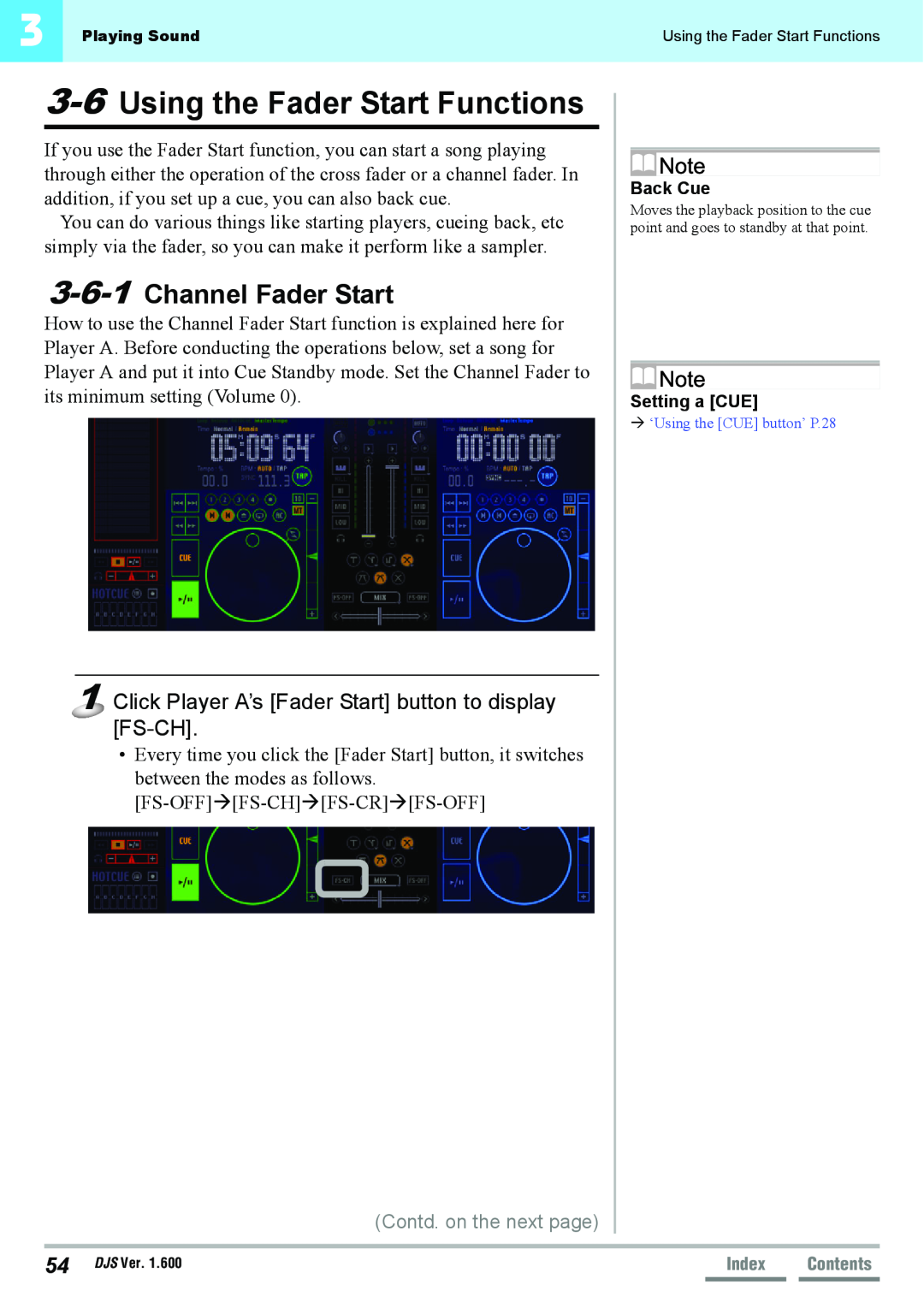 Pioneer SVJ-DL01D, SVJ-DS01D manual Using the Fader Start Functions, Channel Fader Start, Contd. on the next page 