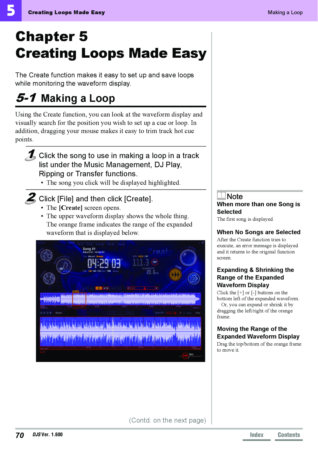 Pioneer SVJ-DL01D, SVJ-DS01D manual Chapter Creating Loops Made Easy, Making a Loop, Click File and then click Create 