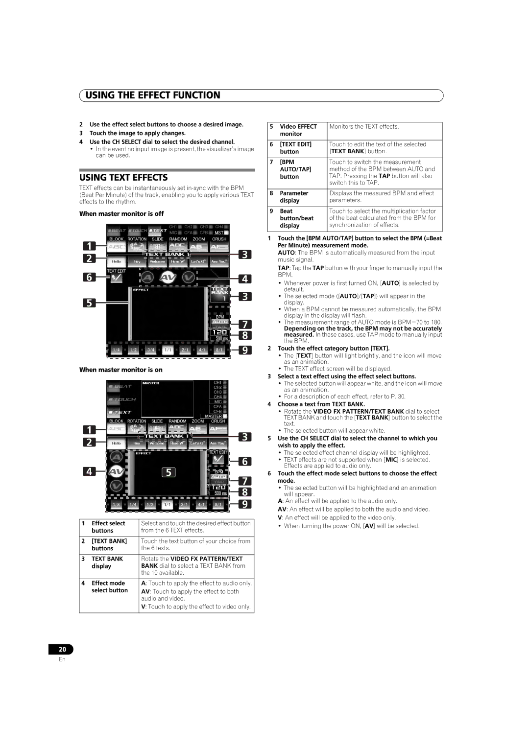 Pioneer SVM-1000 operating instructions Using Text Effects, Text Bank, Text Edit 