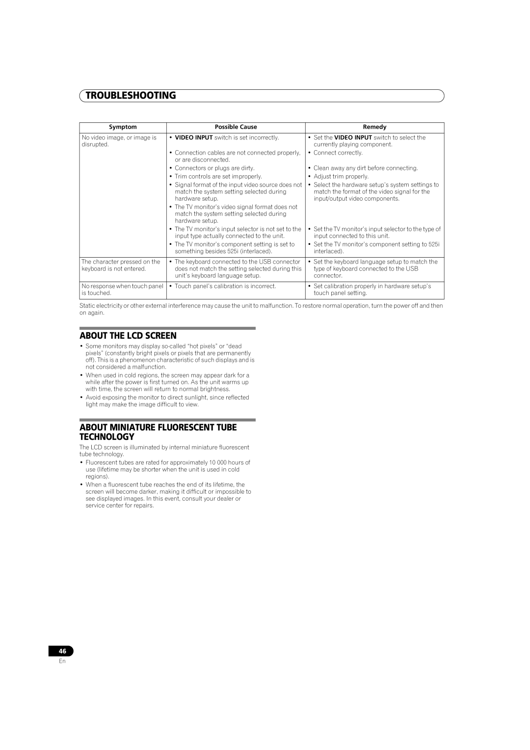 Pioneer SVM-1000 operating instructions About the LCD Screen, About Miniature Fluorescent Tube Technology 