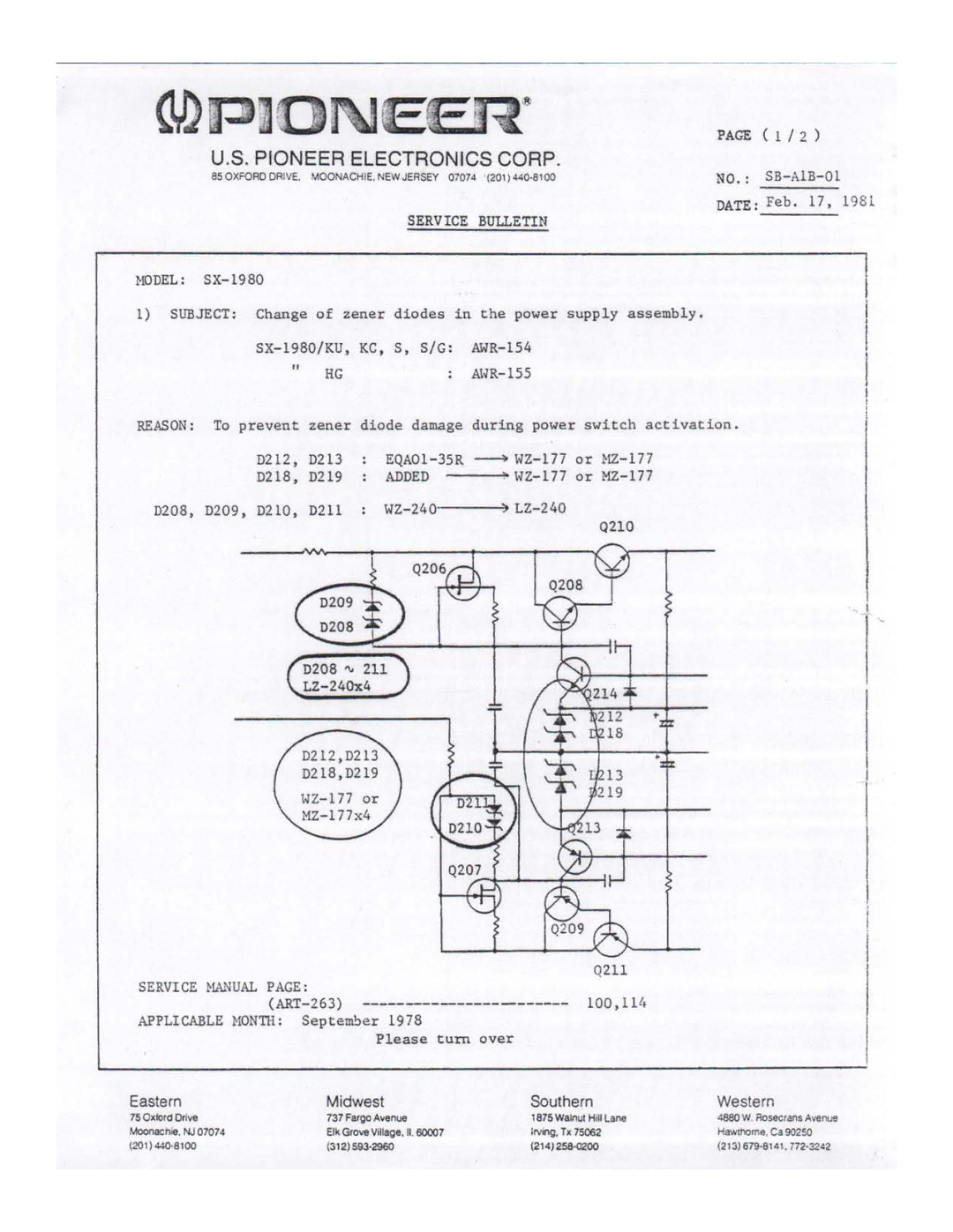 Pioneer SX-1980 manual 