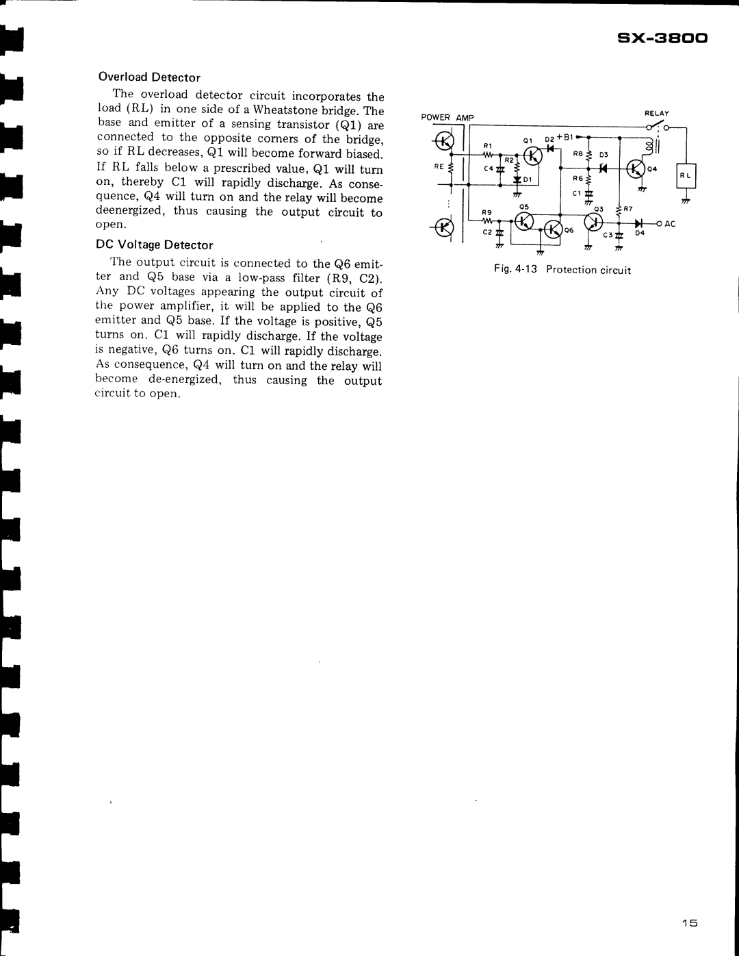 Pioneer SX-3800 OverloadDetector, Overload detector circuit incorporates, Load RL in one side of a Wheatstone, Bridge.The 