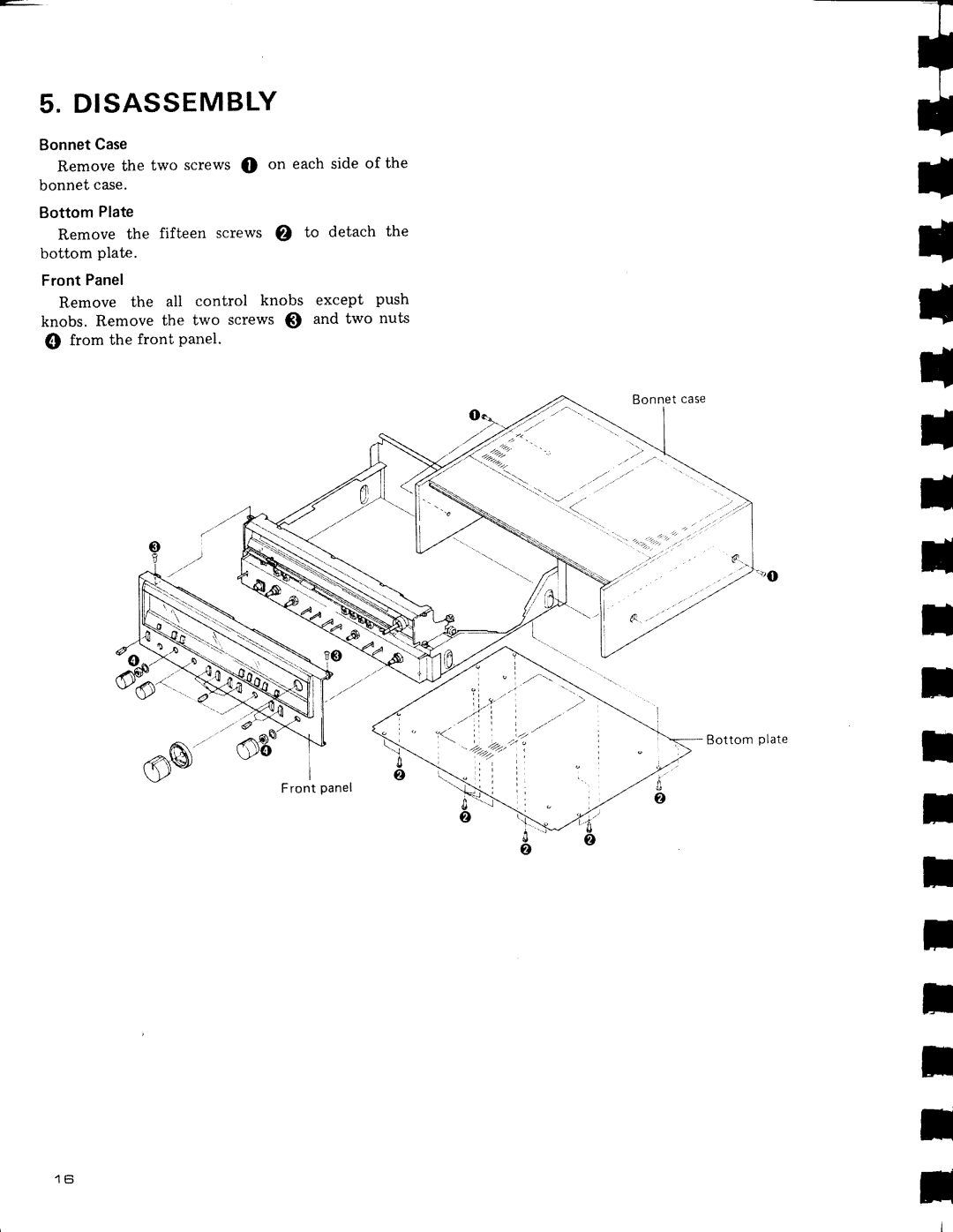 Pioneer SX-3800 manual Disassembly, Front panel Bonnet case Bottom plate 