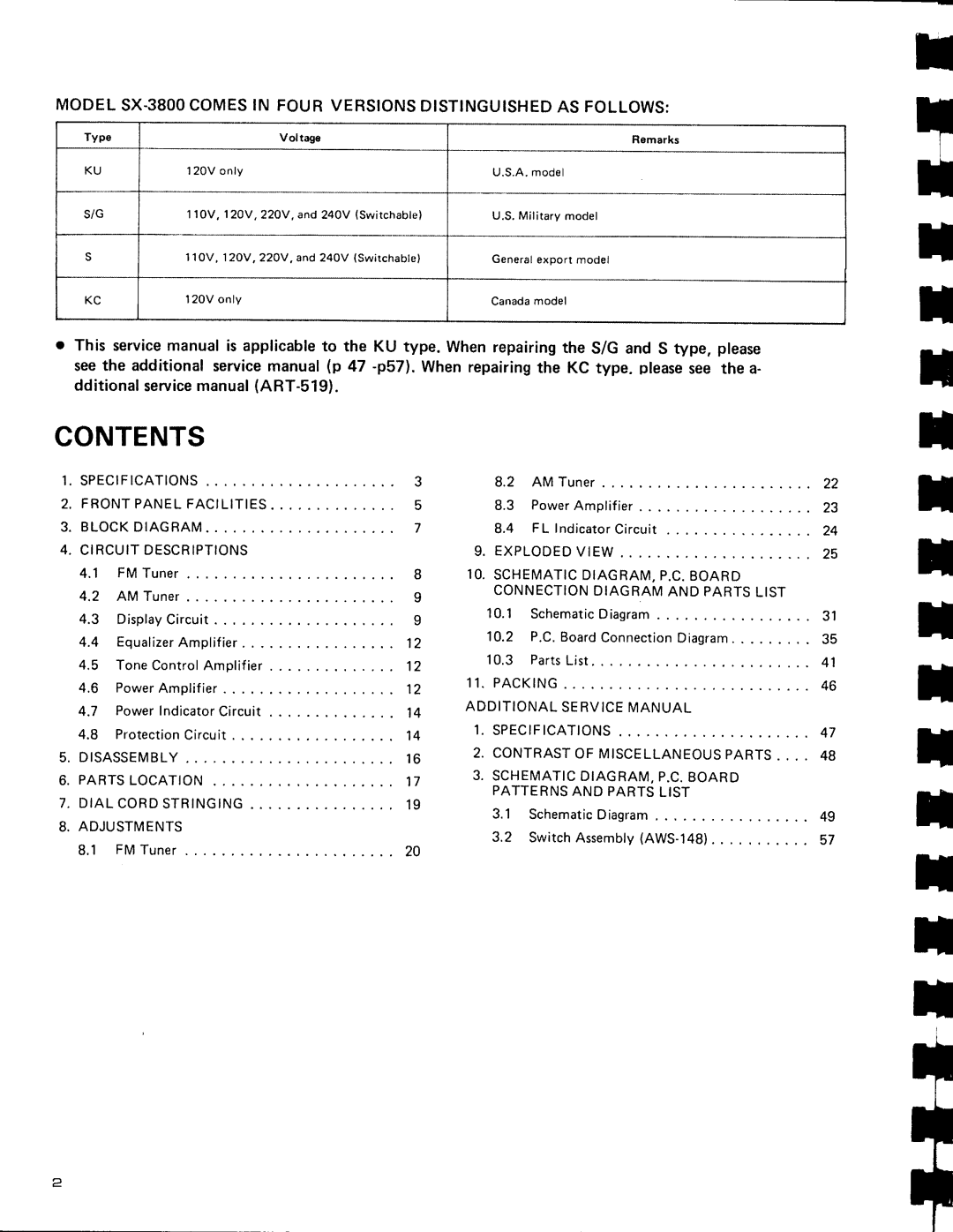 Pioneer SX-3800 manual H H T H H, Contents 