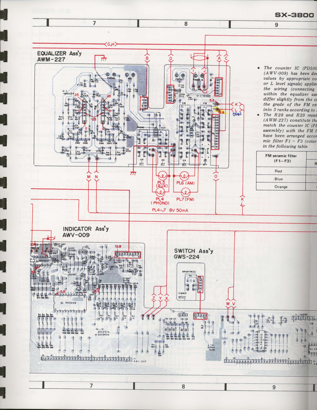 Pioneer SX-3800 manual E0UALIZERAssy AWM-227, INDICATORAssy AWV-OO9, LiTtFTTTTTTT- - 1 * l l l l t t 