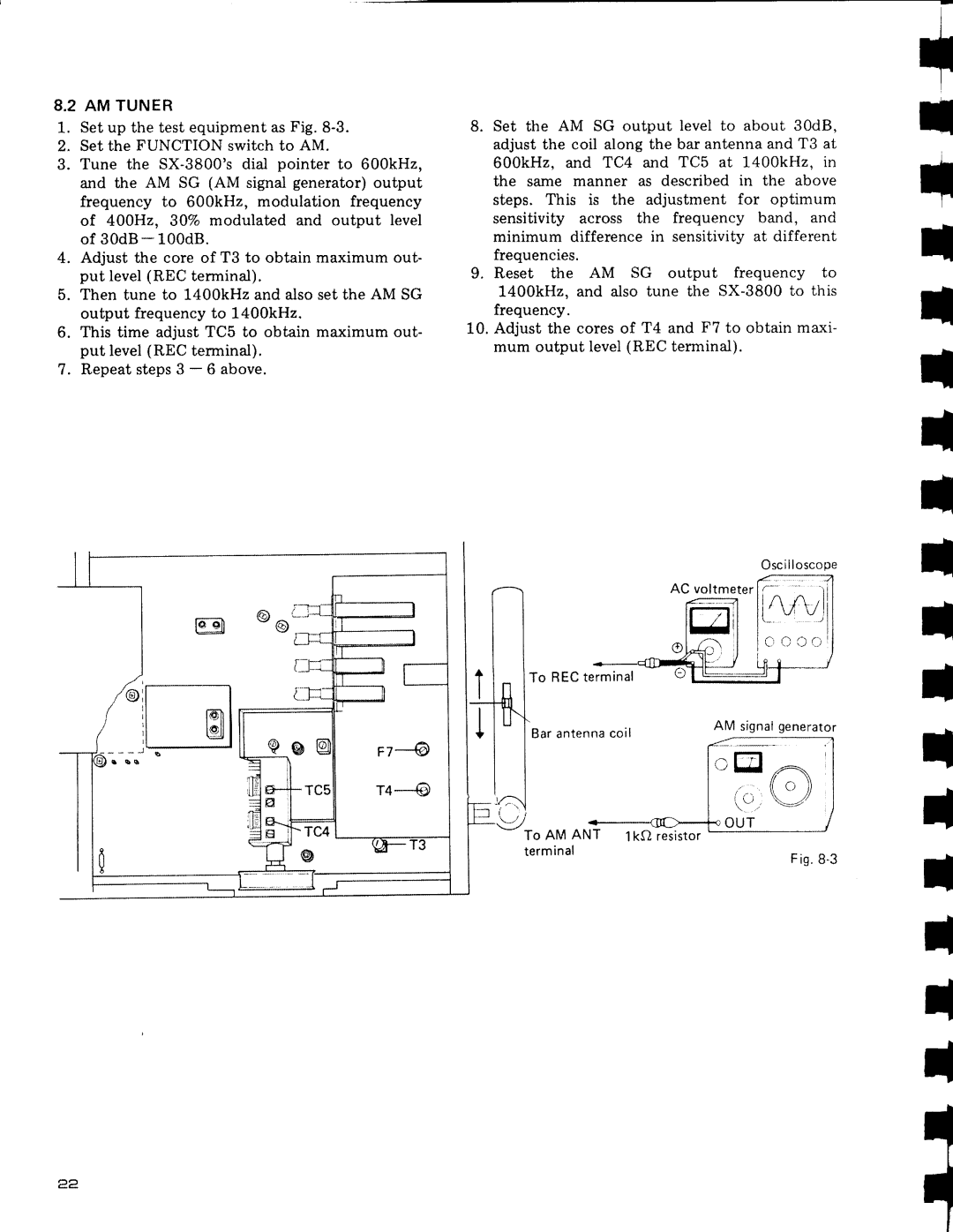 Pioneer SX-3800 manual AC voltmeter To RECterminal, To AM ANT 1kfl resistor TerminalFis .8 