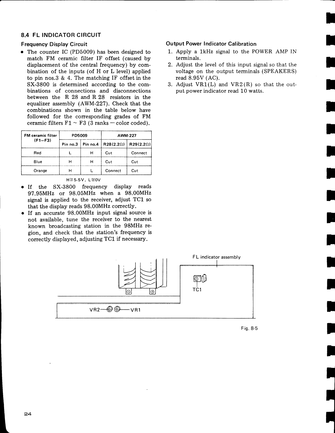 Pioneer SX-3800 manual VR2*€ @vnr, FL indicatorassembly, Fig .8, PD5009, Blue Cut 