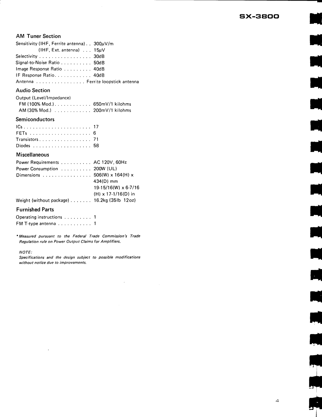 Pioneer SX-3800 manual Eix-3El00I, Semiconductors, Miscellaneous, FurnishedParts 