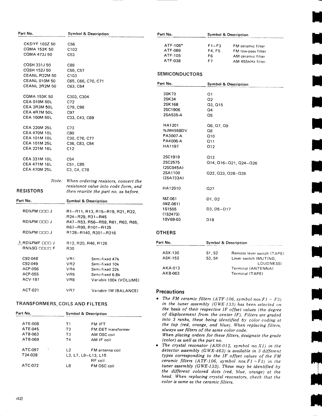 Pioneer SX-3800 manual Precautions, C65,C66,C70,C71 c63,C64 C303,c304, S3,s4, Arc-o72 