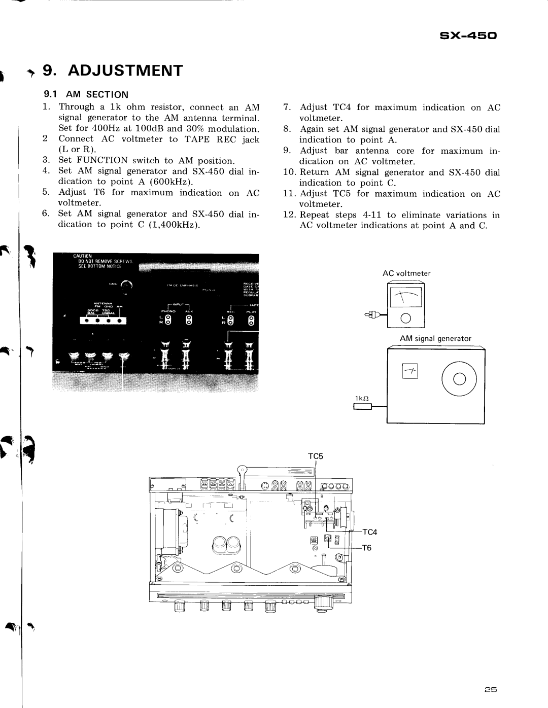 Pioneer sx-450 manual ? 9 . Adjustment, AM Section 