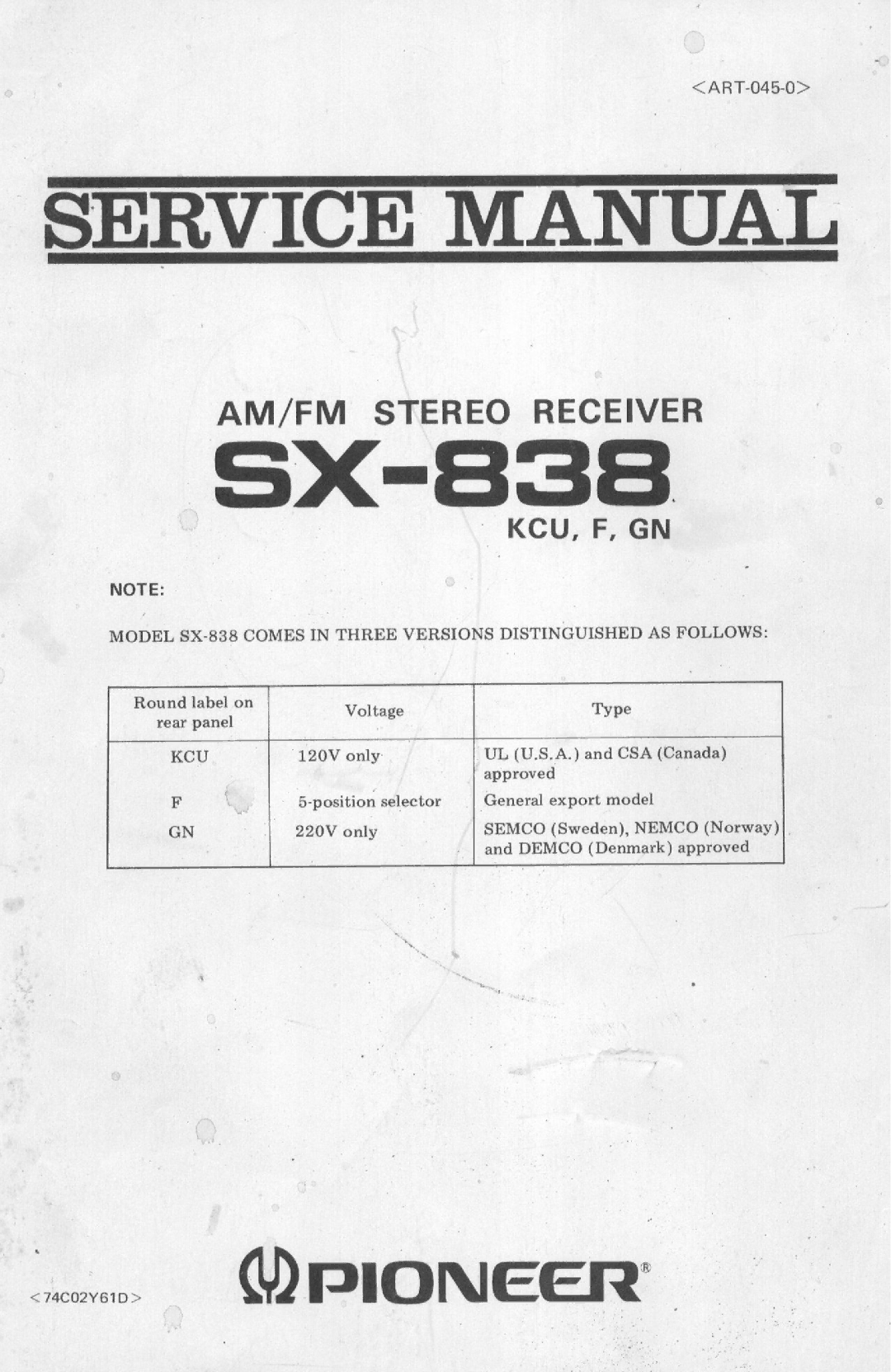 Pioneer SX-838 manual 