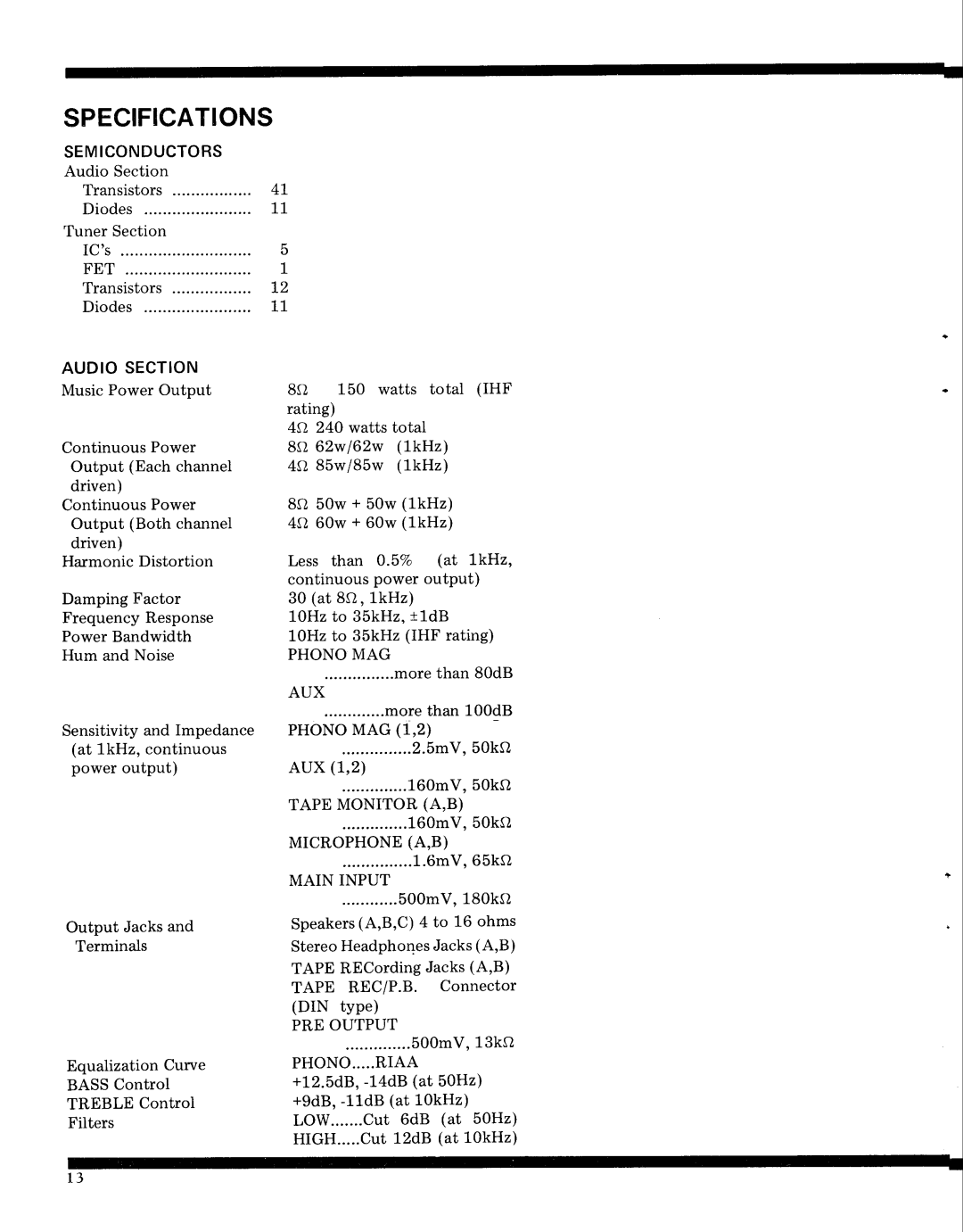 Pioneer SX-9000 service manual Specifications 