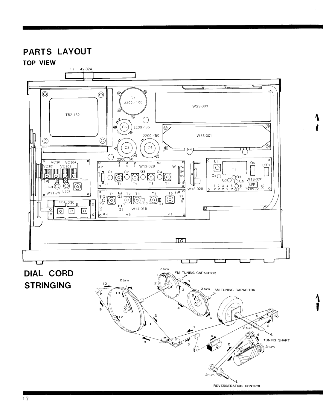 Pioneer SX-9000 service manual Parts Lavout, Dial Cord Stringing, 6 * 1 2 0 2 8 o u 