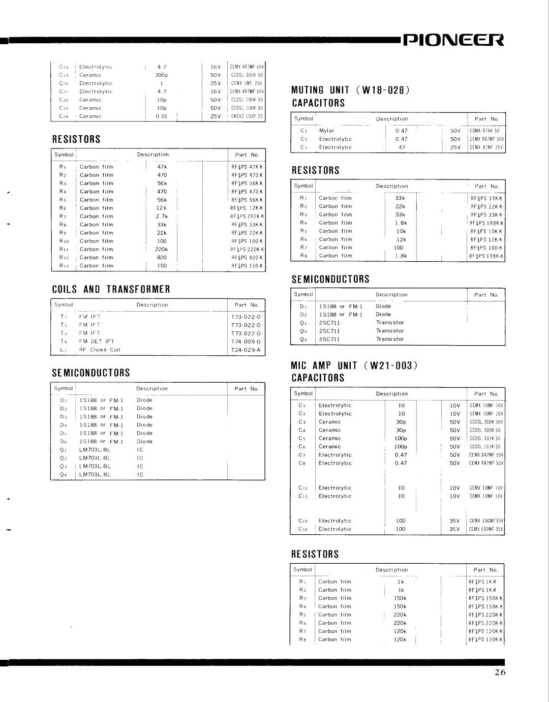 Pioneer SX-9000 service manual SEMtc0ttIucT0Rs, Capacitrs, S I S T O R S, Simicnductrs 