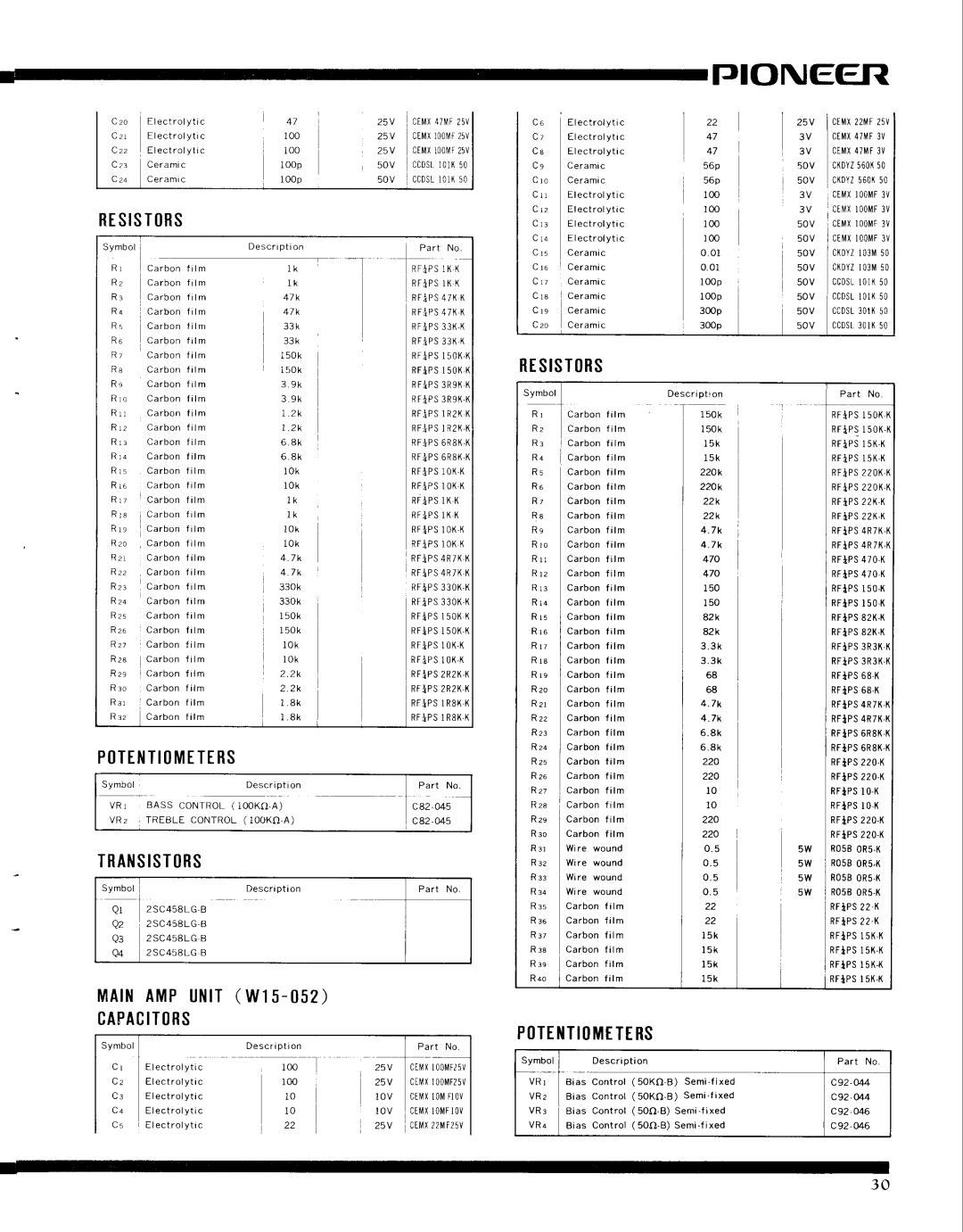 Pioneer SX-9000 service manual Traiisistrs, I IAI M PU N I T W 1 5 0 5 CAPACITtRS, PTElTIMTTERS 