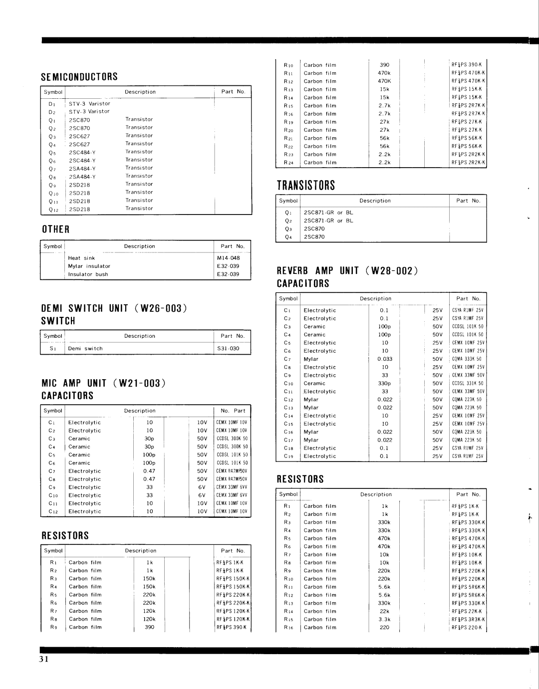 Pioneer SX-9000 service manual M I C t l I D U C T l R S, V E Rabm PU N I T W 2 B t 0 2 CAPACITlRS, Tzsv, Csunriuiisv, O22 