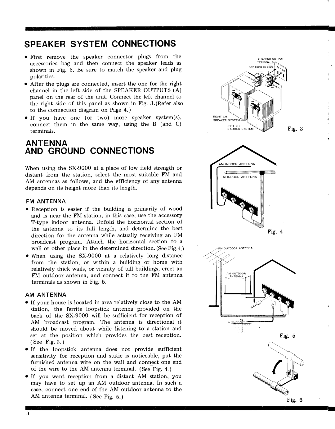 Pioneer SX-9000 service manual Speakhrsystemconnections, Antenna Groundconnections, FM Antenna, AM Antenna 