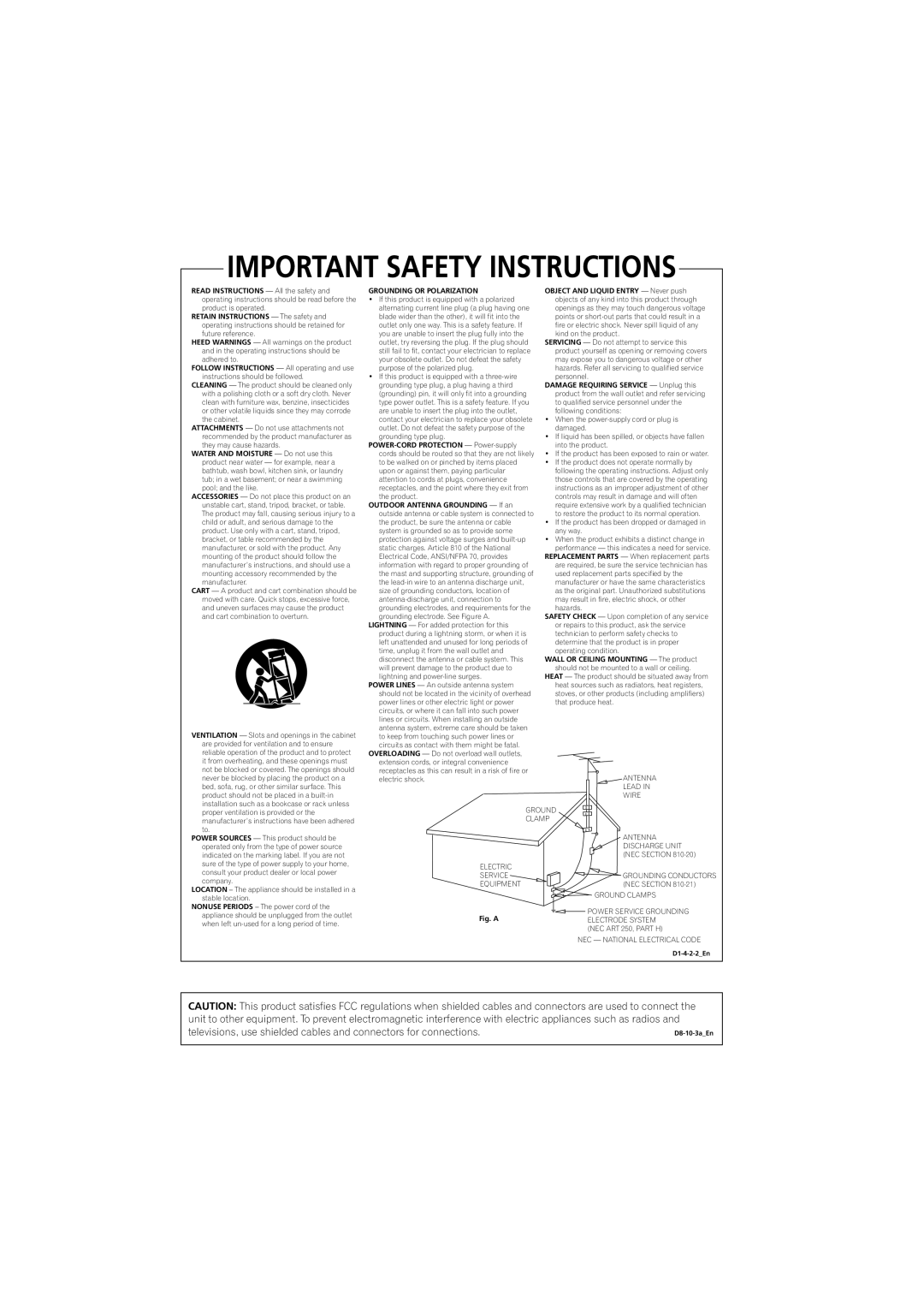 Pioneer SX-A6-J manual Grounding or Polarization 