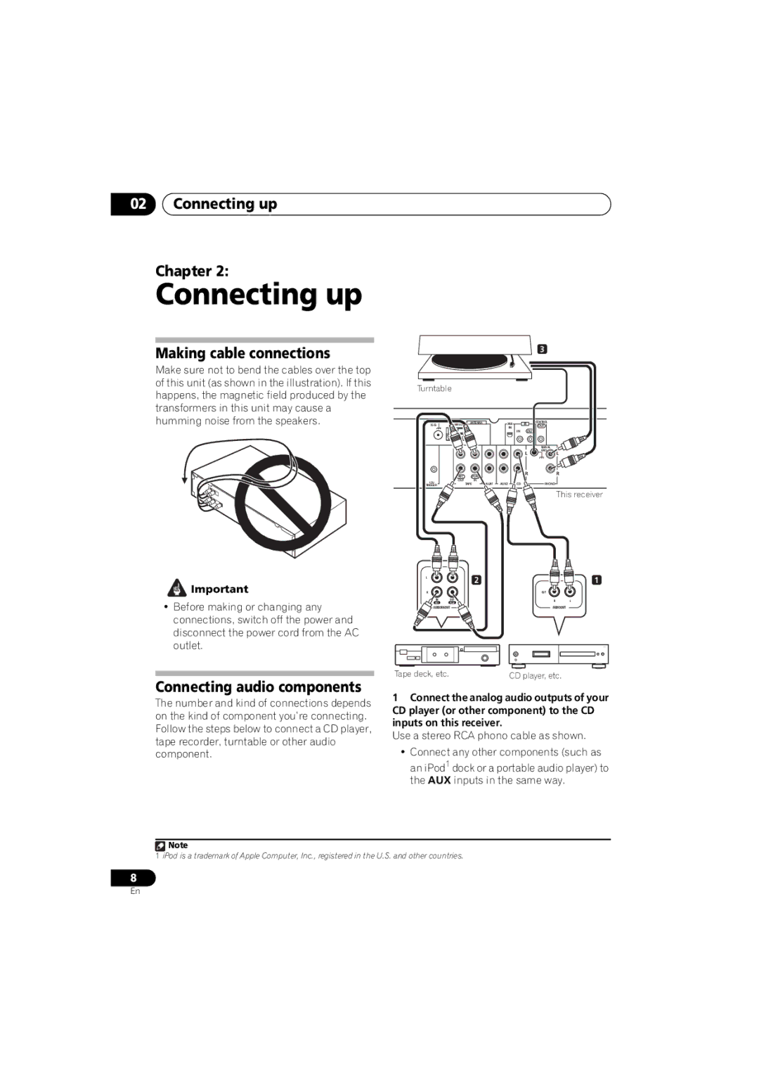 Pioneer SX-A6-J manual Connecting up Chapter, Making cable connections, Connecting audio components 