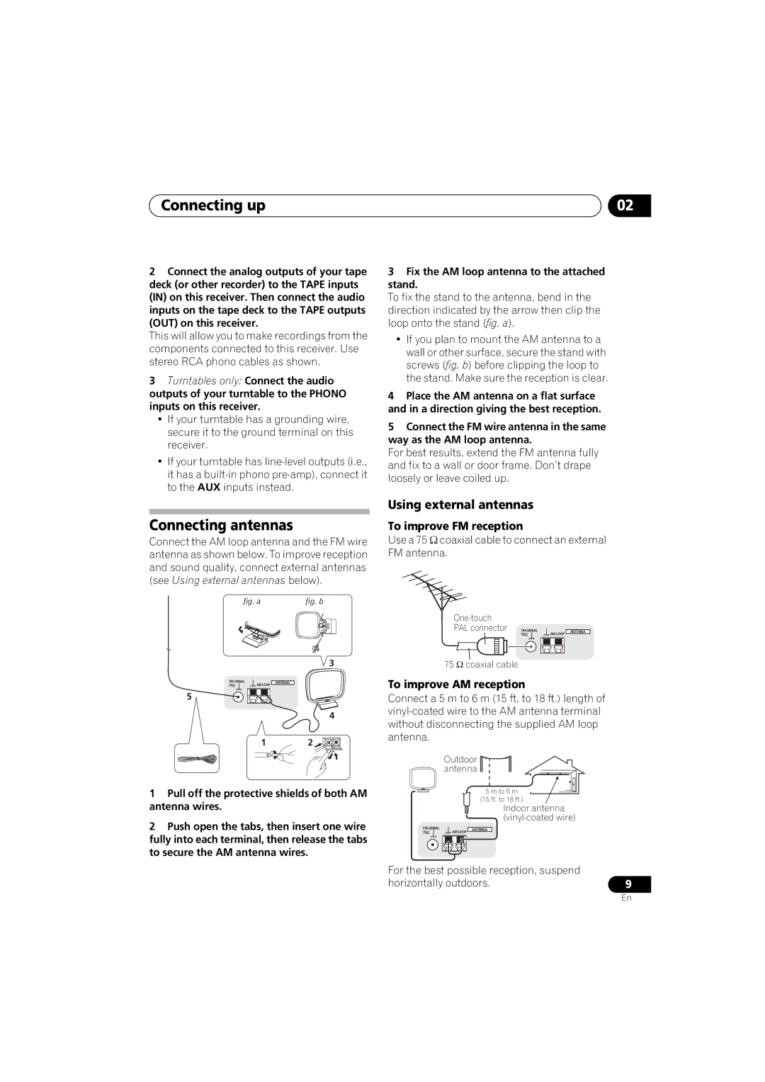 Pioneer SX-A6-J manual Connecting up, Connecting antennas, Using external antennas, To improve FM reception 