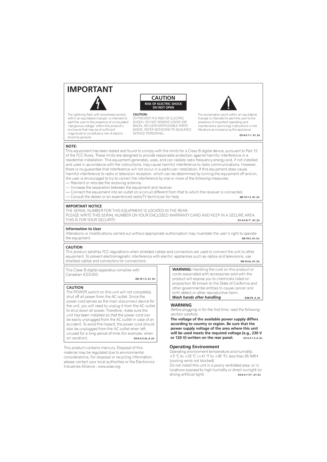 Pioneer SX-A6MK2-K operating instructions , Operating Environment 