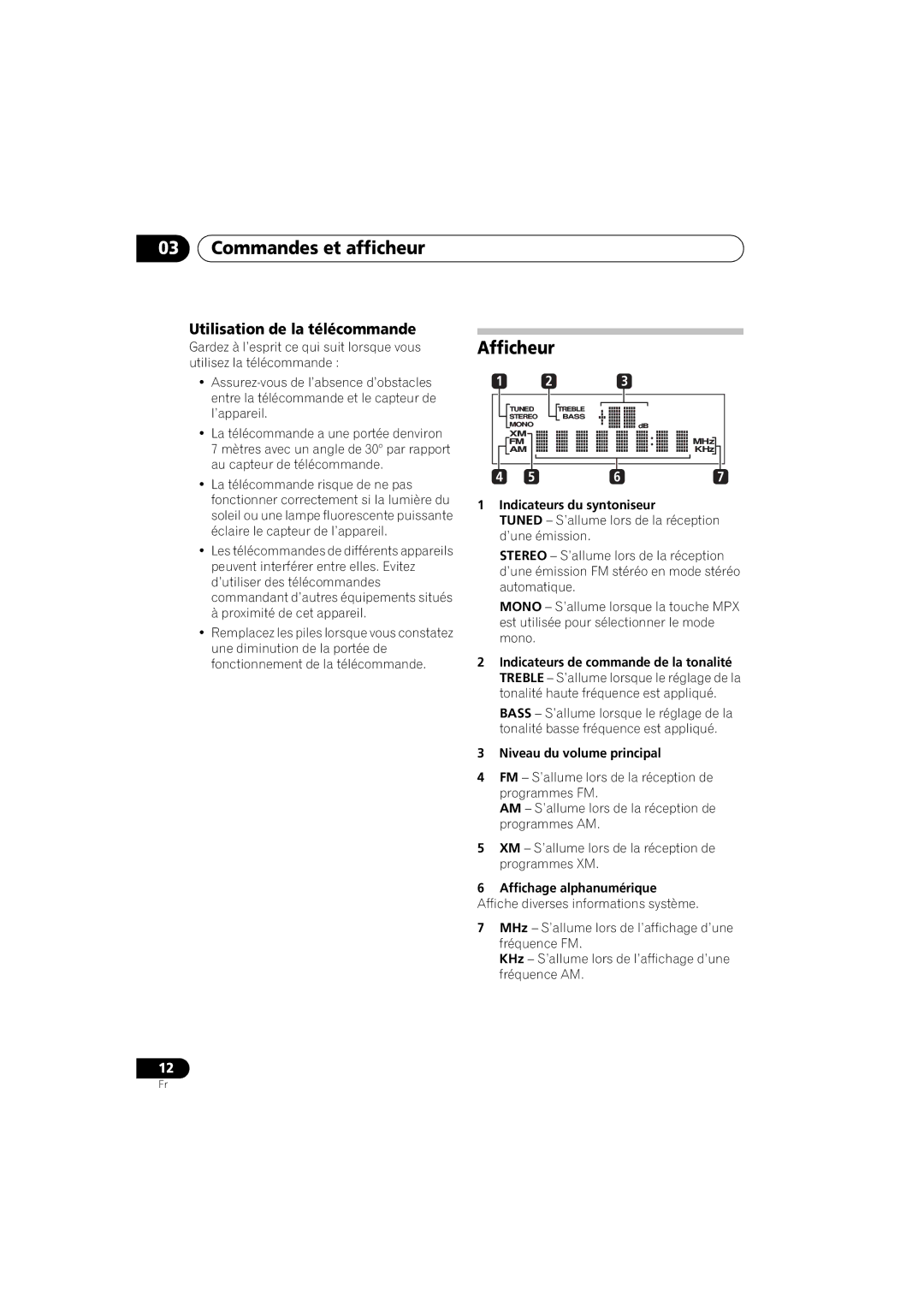 Pioneer SX-A6MK2-K operating instructions Commandes et afficheur, Afficheur, Utilisation de la télécommande 