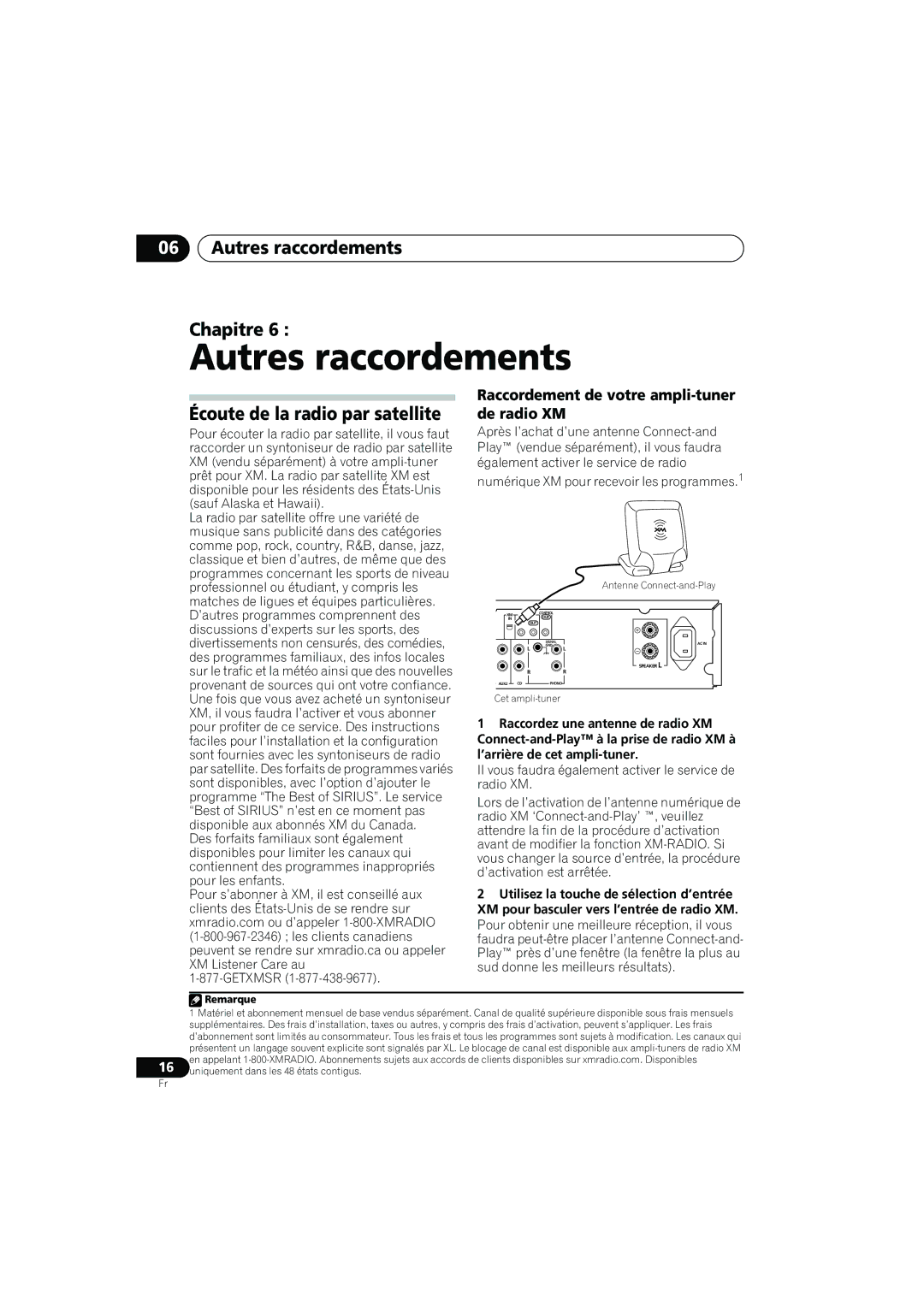 Pioneer SX-A6MK2-K operating instructions Autres raccordements Chapitre, Écoute de la radio par satellite 