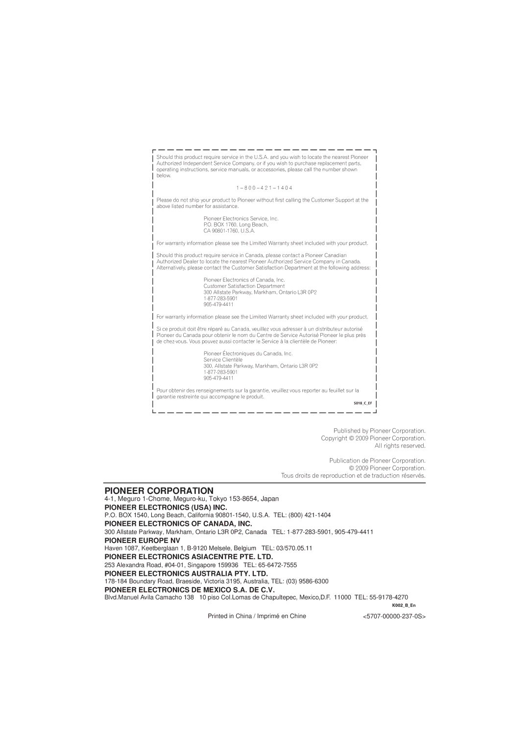 Pioneer SX-A6MK2-K operating instructions Pioneer Corporation 