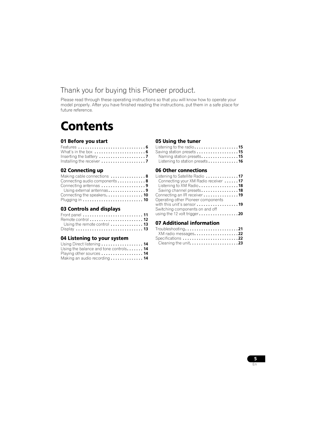 Pioneer SX-A6MK2-K operating instructions Contents 